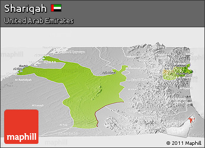 Physical Panoramic Map of Shariqah, lighten, desaturated