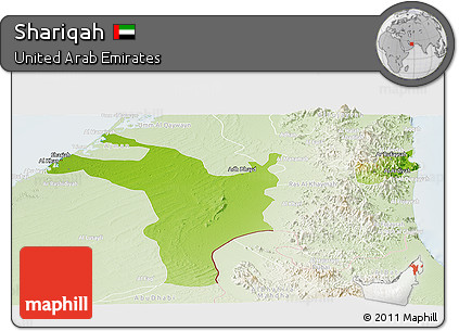 Physical Panoramic Map of Shariqah, lighten