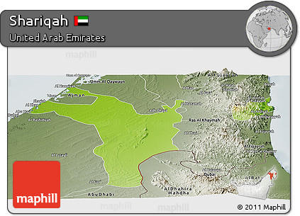 Physical Panoramic Map of Shariqah, semi-desaturated