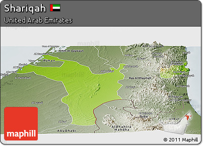 Physical Panoramic Map of Shariqah, semi-desaturated