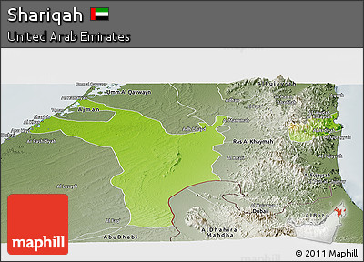 Physical Panoramic Map of Shariqah, semi-desaturated