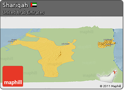 Savanna Style Panoramic Map of Shariqah, single color outside