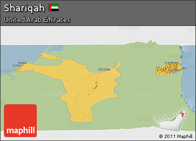 Savanna Style Panoramic Map of Shariqah, single color outside