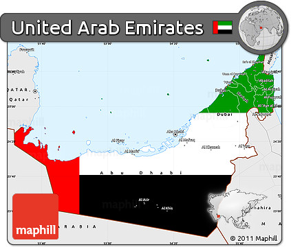 Flag Simple Map of United Arab Emirates, single color outside, borders and labels