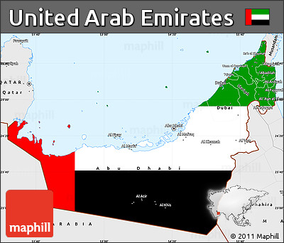 Flag Simple Map of United Arab Emirates, single color outside, borders and labels