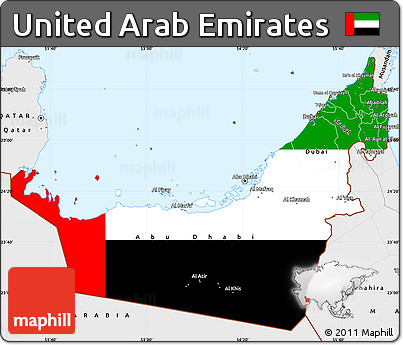 Flag Simple Map of United Arab Emirates, single color outside, borders and labels