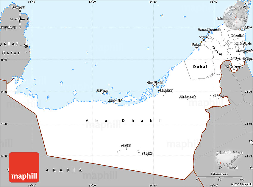 Gray Simple Map of United Arab Emirates