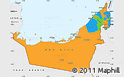 Political Simple Map of United Arab Emirates, single color outside, borders and labels