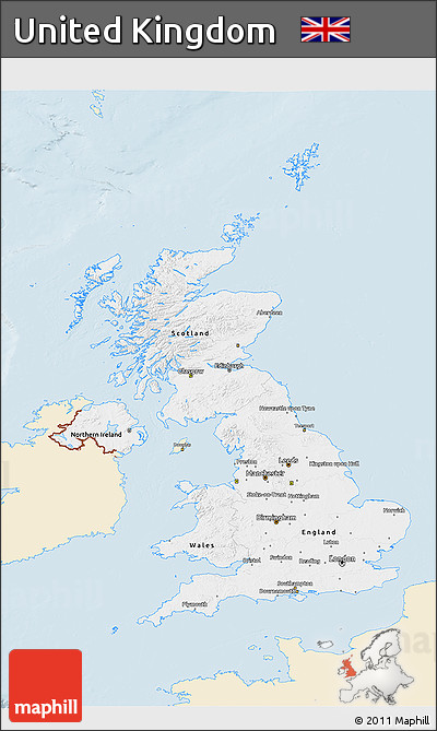 Classic Style 3D Map of United Kingdom, single color outside
