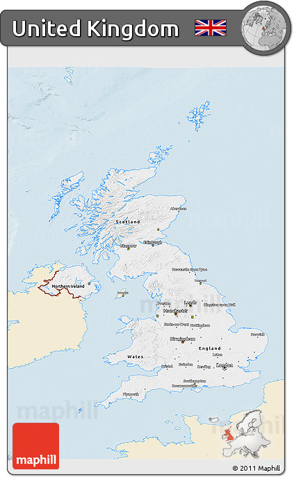 Classic Style 3D Map of United Kingdom, single color outside