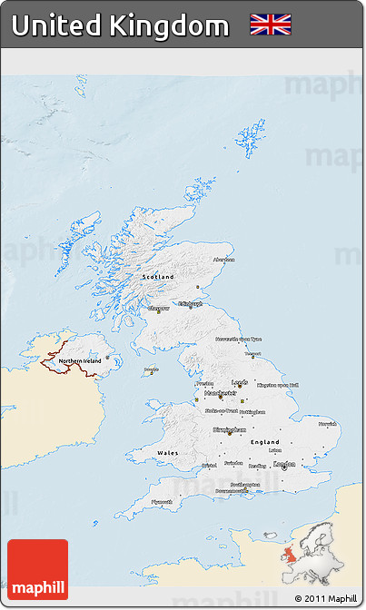 Classic Style 3D Map of United Kingdom, single color outside