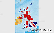Flag 3D Map of United Kingdom, political shades outside