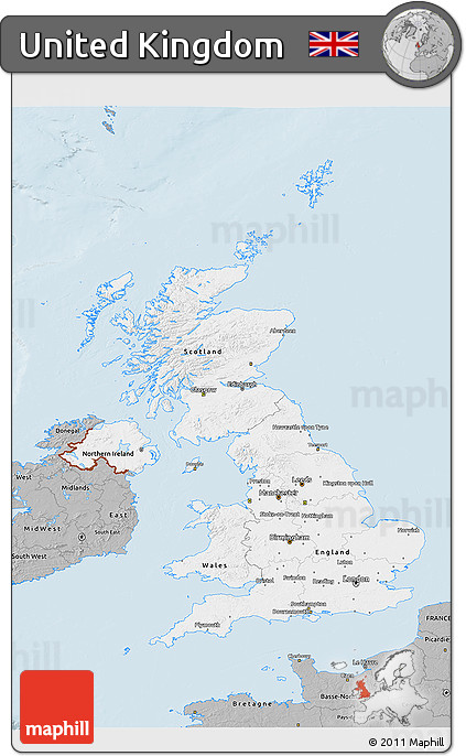 Gray 3D Map of United Kingdom