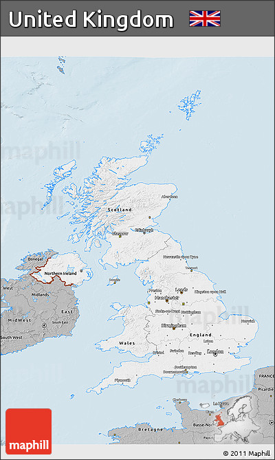 Gray 3D Map of United Kingdom