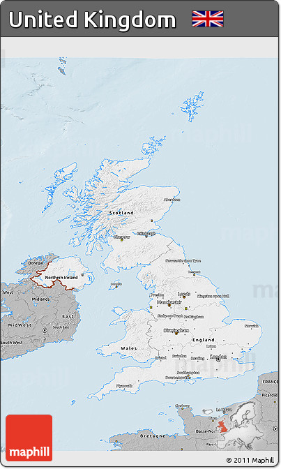 Gray 3D Map of United Kingdom