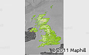 Physical 3D Map of United Kingdom, darken, desaturated