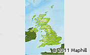 Physical 3D Map of United Kingdom, darken, land only