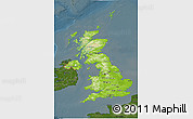 Physical 3D Map of United Kingdom, darken