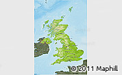 Physical 3D Map of United Kingdom, darken, semi-desaturated, land only