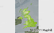 Physical 3D Map of United Kingdom, darken, semi-desaturated