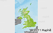 Physical 3D Map of United Kingdom, desaturated, land only