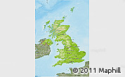 Physical 3D Map of United Kingdom, semi-desaturated, land only