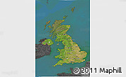 Satellite 3D Map of United Kingdom, darken, desaturated, land only