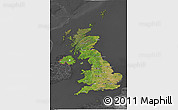 Satellite 3D Map of United Kingdom, darken, desaturated