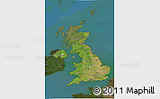 Satellite 3D Map of United Kingdom, darken, land only