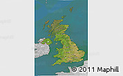 Satellite 3D Map of United Kingdom, lighten, desaturated, land only