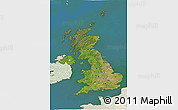 Satellite 3D Map of United Kingdom, lighten, land only