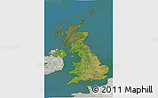 Satellite 3D Map of United Kingdom, lighten, semi-desaturated, land only