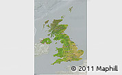 Satellite 3D Map of United Kingdom, lighten, semi-desaturated