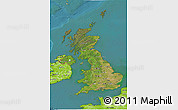 Satellite 3D Map of United Kingdom, physical outside, satellite sea