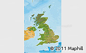 Satellite 3D Map of United Kingdom, political shades outside