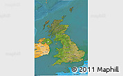 Satellite 3D Map of United Kingdom, political shades outside, satellite sea