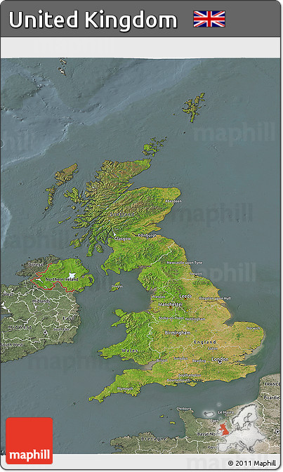 Satellite 3D Map of United Kingdom, semi-desaturated