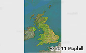 Satellite 3D Map of United Kingdom, semi-desaturated, land only