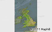 Satellite 3D Map of United Kingdom, semi-desaturated
