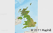 Satellite 3D Map of United Kingdom, shaded relief outside