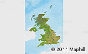 Satellite 3D Map of United Kingdom, single color outside, bathymetry sea, shaded relief sea