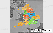 Political 3D Map of England, darken, desaturated
