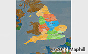 Political 3D Map of England, darken