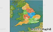 Political 3D Map of England, satellite outside