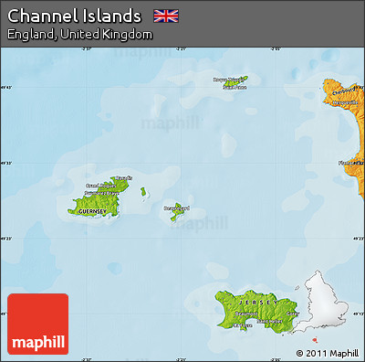 Physical Map of Channel Islands, political outside