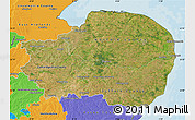 Satellite Map of East Anglia, political outside