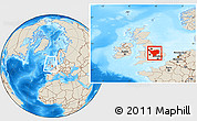 Shaded Relief Location Map of East Midlands, within the entire country