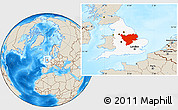 Shaded Relief Location Map of East Midlands, highlighted parent region