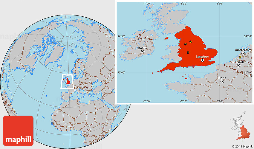 England Place In World Map Gray Location Map Of England