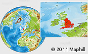 Physical Location Map of England, within the entire country